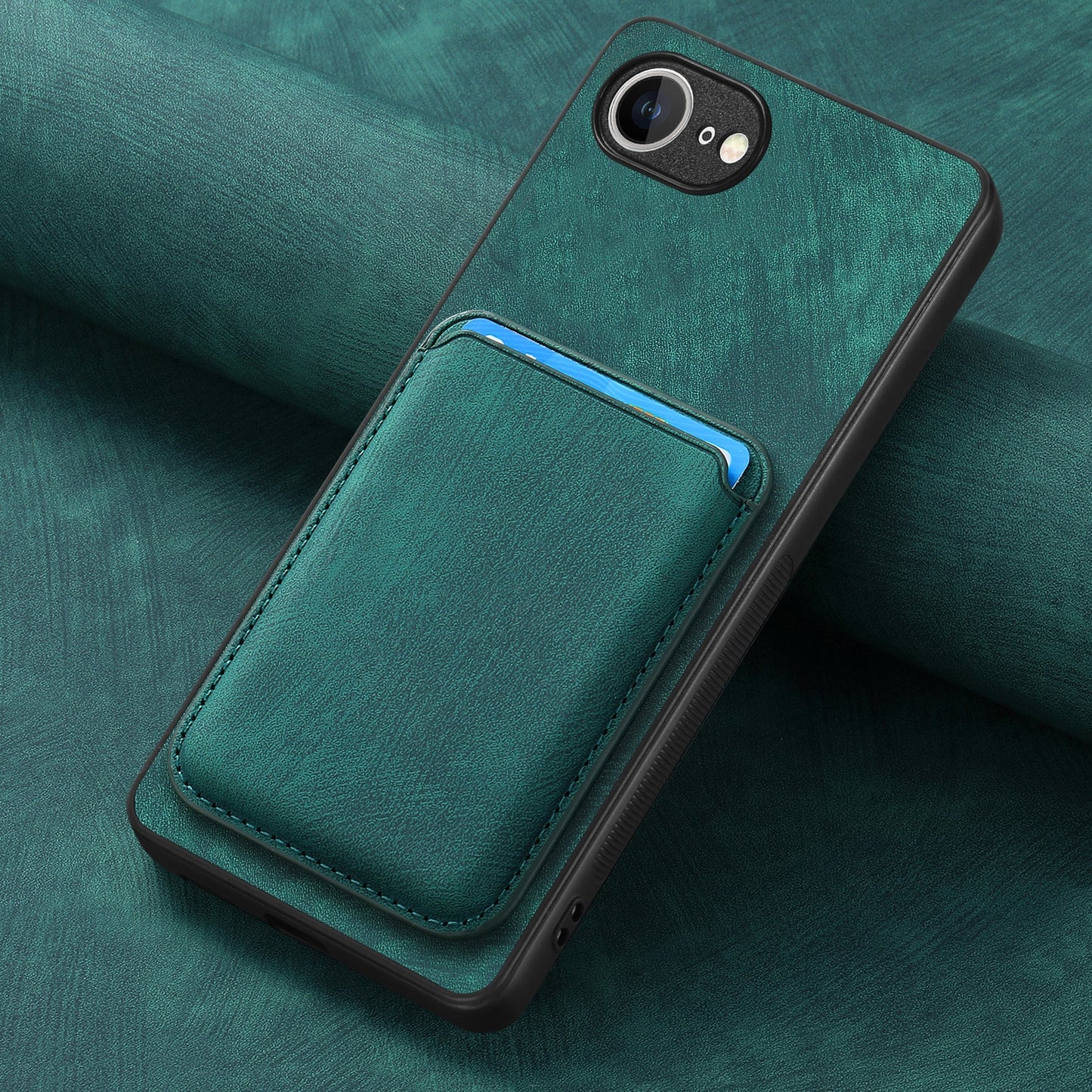 For iPhone 16e Case Retro Leather TPU Phone Back Cover with Detachable Card Slot - Green