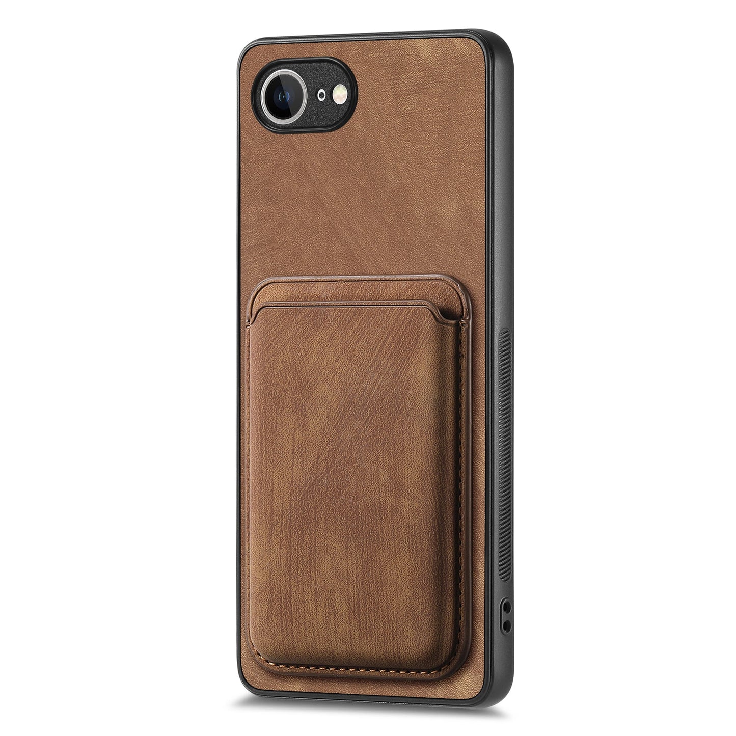 For iPhone 16e Case Retro Leather TPU Phone Back Cover with Detachable Card Slot - Brown