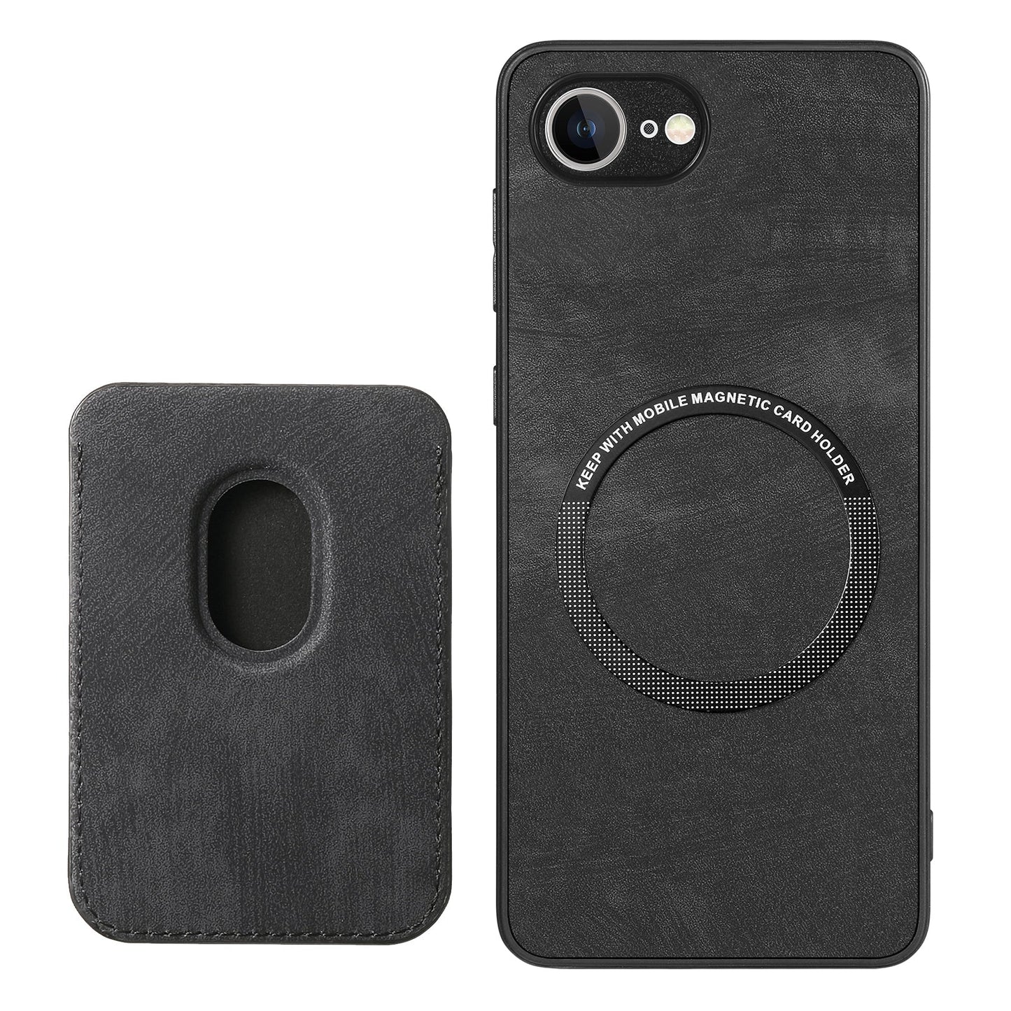 For iPhone 16e Case Retro Leather TPU Phone Back Cover with Detachable Card Slot - Black