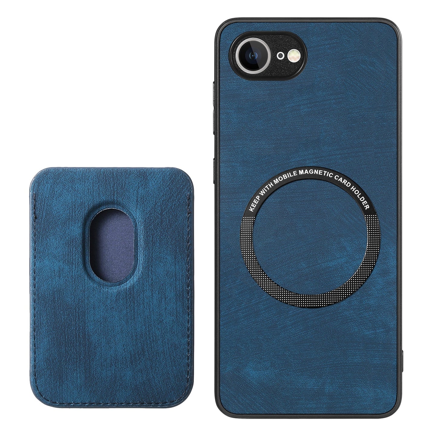 For iPhone 16e Case Retro Leather TPU Phone Back Cover with Detachable Card Slot - Blue