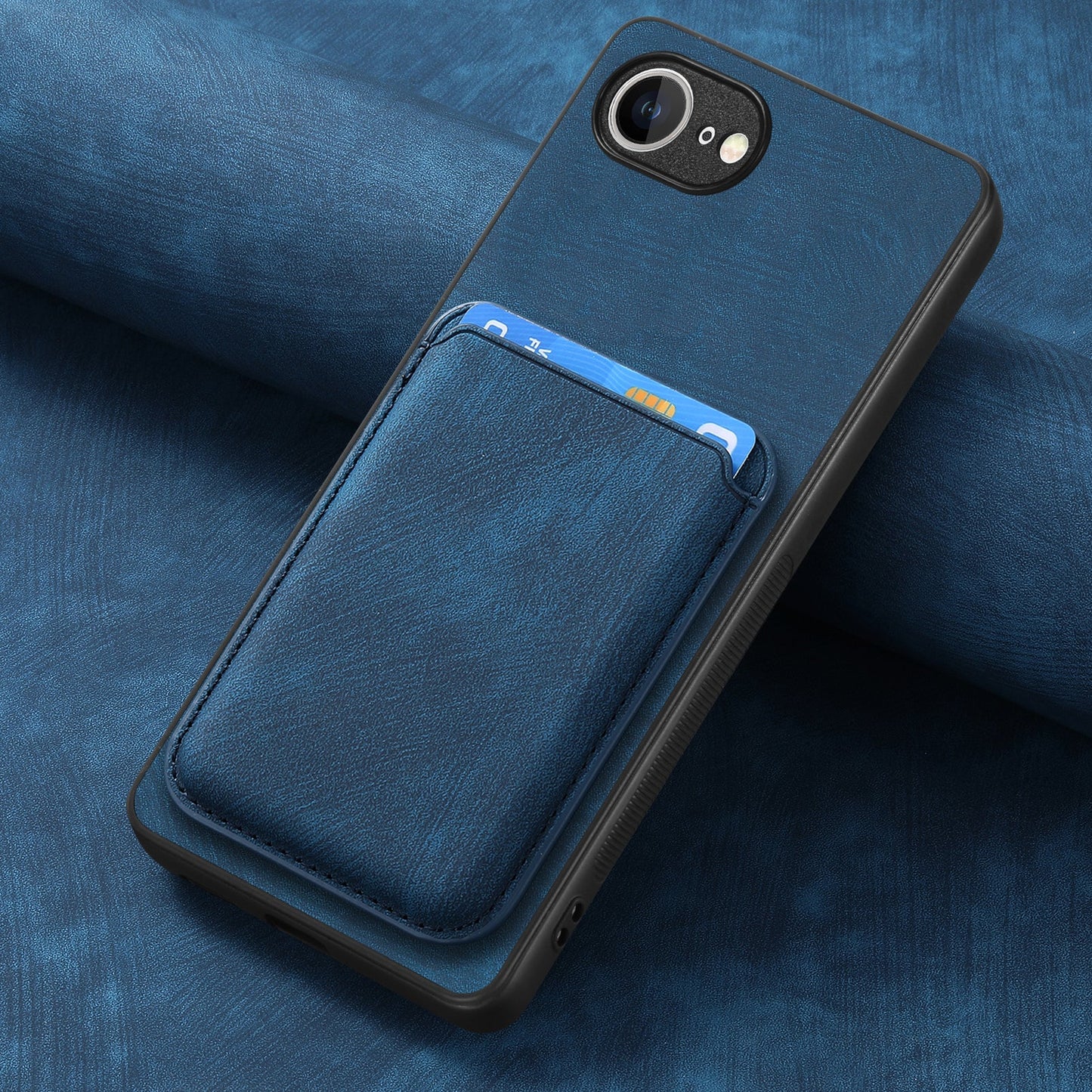 For iPhone 16e Case Retro Leather TPU Phone Back Cover with Detachable Card Slot - Blue