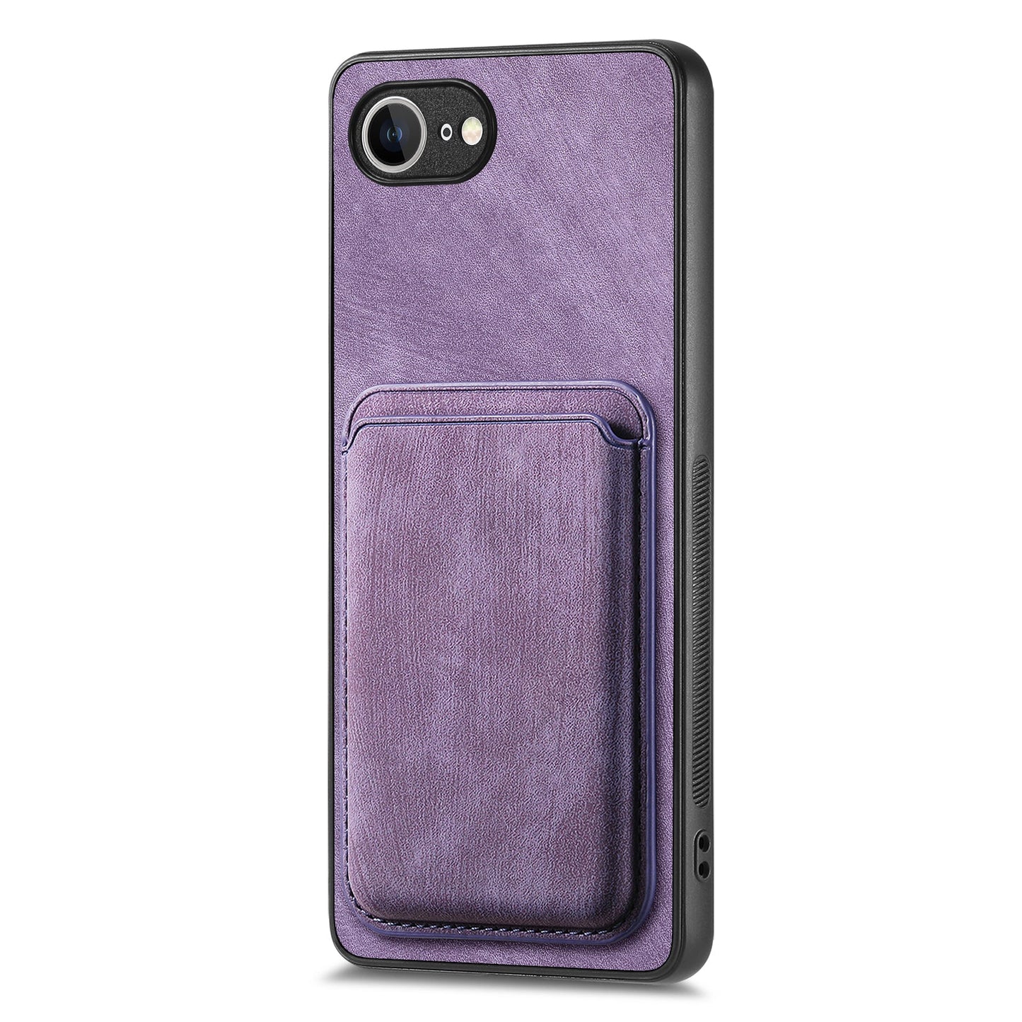 For iPhone 16e Case Retro Leather TPU Phone Back Cover with Detachable Card Slot - Purple