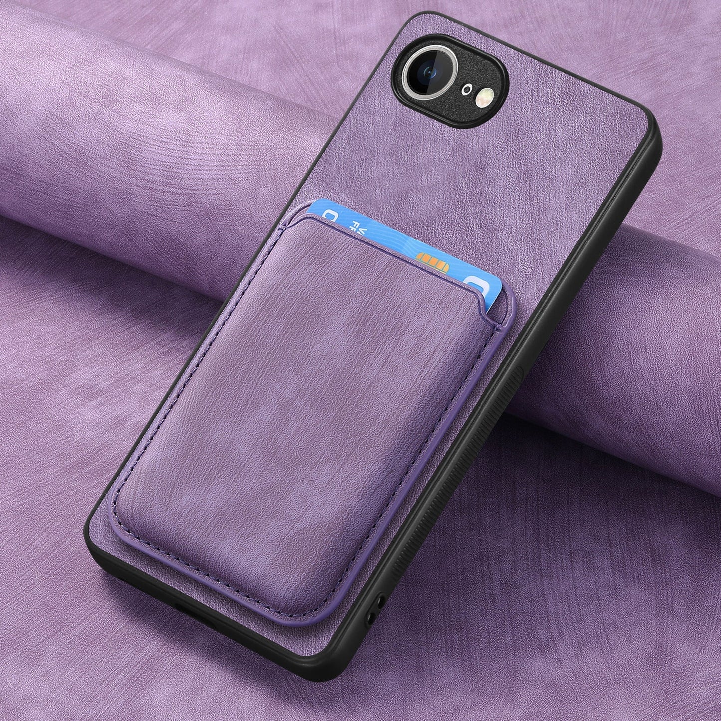 For iPhone 16e Case Retro Leather TPU Phone Back Cover with Detachable Card Slot - Purple