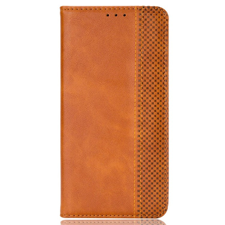 Drop-proof Cell Phone Cover For Honor 70 Lite 5G / X6 4G / Honor Play6C / X8 5G Magnetic Auto Closing Folio Flip Leather Wallet Case Retro Imprint Pattern Phone Shell with Stand - Brown