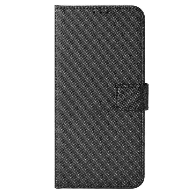 Diamond Texture Phone Cover For Honor 70 Lite 5G / X6 4G / Honor Play6C / X8 5G Scratch-resistant Phone Folio Flip Leather Wallet Case with Stand - Black