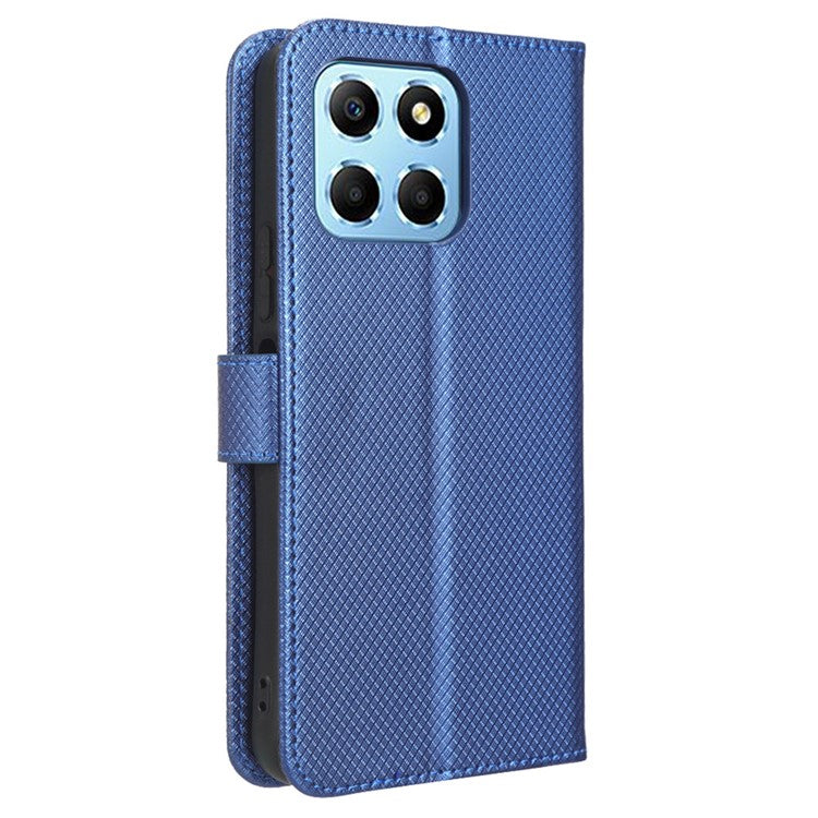Diamond Texture Phone Cover For Honor 70 Lite 5G / X6 4G / Honor Play6C / X8 5G Scratch-resistant Phone Folio Flip Leather Wallet Case with Stand - Blue