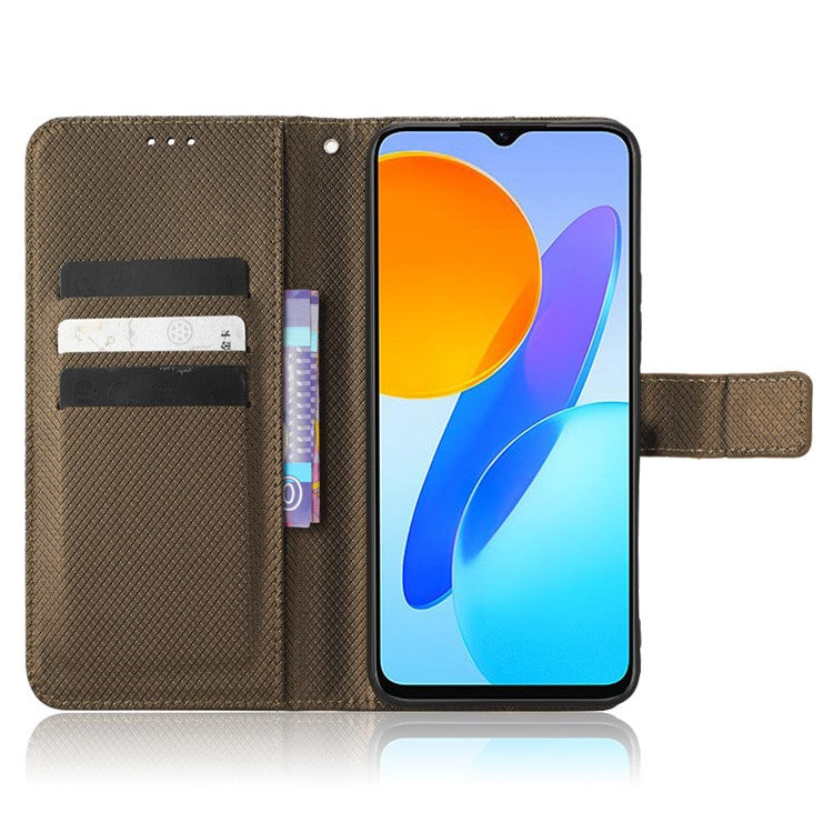 Diamond Texture Phone Cover For Honor 70 Lite 5G / X6 4G / Honor Play6C / X8 5G Scratch-resistant Phone Folio Flip Leather Wallet Case with Stand - Brown