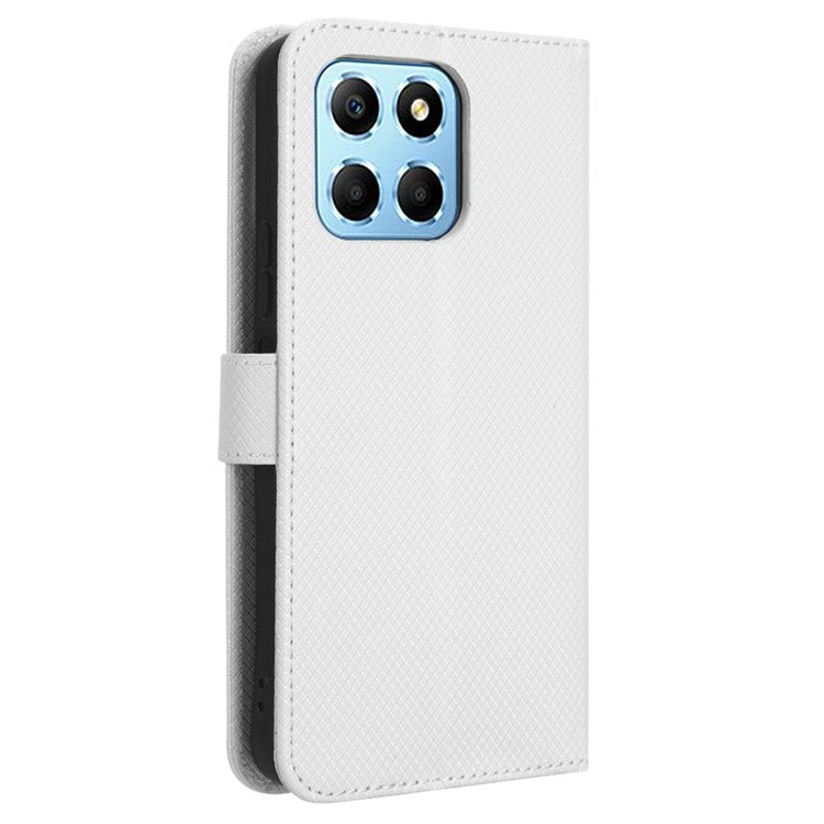 Diamond Texture Phone Cover For Honor 70 Lite 5G / X6 4G / Honor Play6C / X8 5G Scratch-resistant Phone Folio Flip Leather Wallet Case with Stand - White