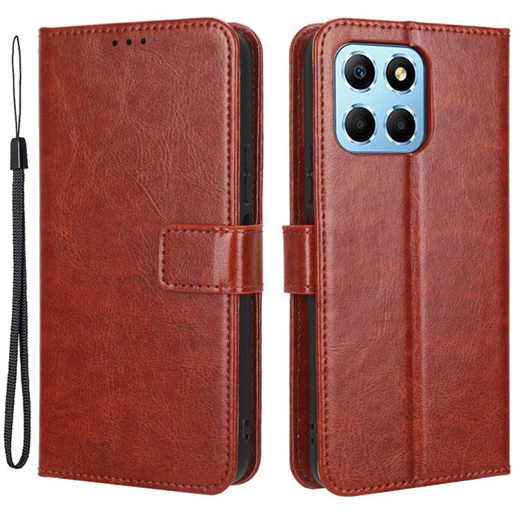 Phone Wallet Case For Honor 70 Lite 5G / X6 4G / Honor Play6C / X8 5G Crazy Horse Texture Magnetic Clasp PU Leather Stand Anti-scratch Cell Phone Cover - Brown