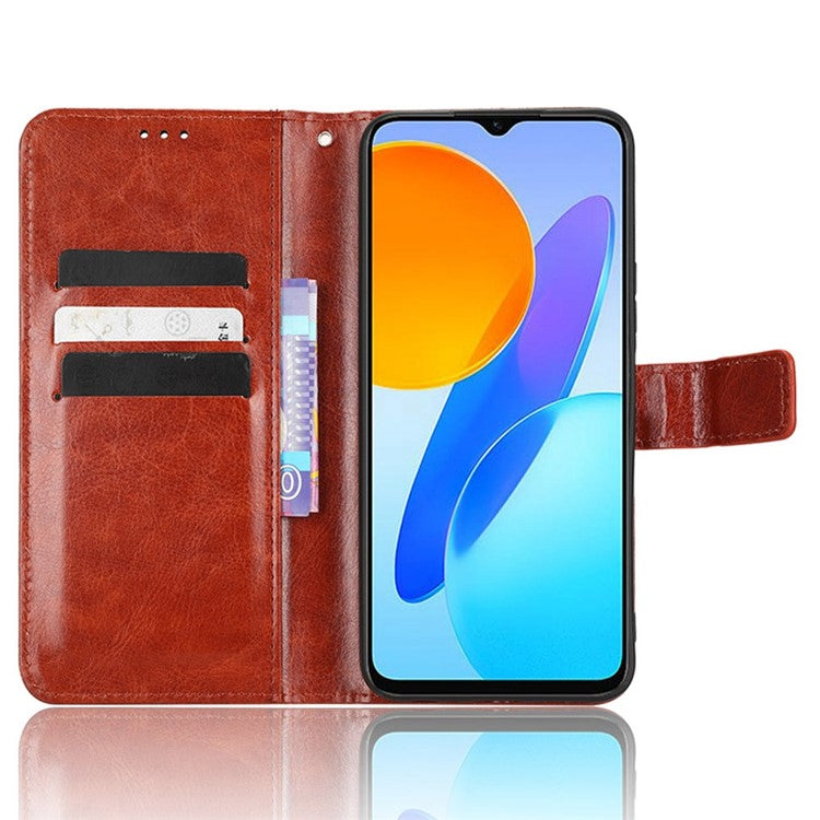 Phone Wallet Case For Honor 70 Lite 5G / X6 4G / Honor Play6C / X8 5G Crazy Horse Texture Magnetic Clasp PU Leather Stand Anti-scratch Cell Phone Cover - Brown