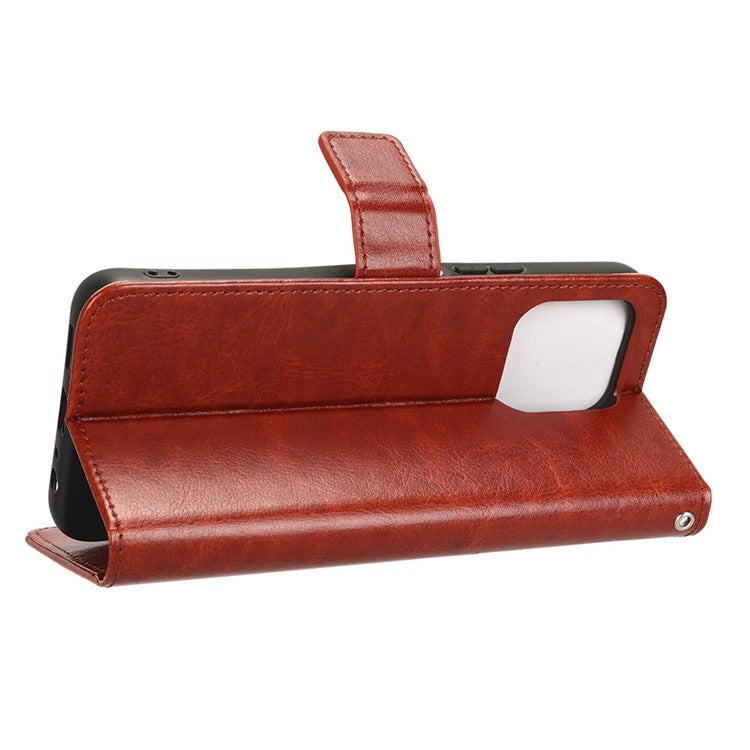 Phone Wallet Case For Honor 70 Lite 5G / X6 4G / Honor Play6C / X8 5G Crazy Horse Texture Magnetic Clasp PU Leather Stand Anti-scratch Cell Phone Cover - Brown