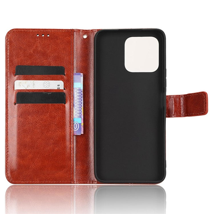 Phone Wallet Case For Honor 70 Lite 5G / X6 4G / Honor Play6C / X8 5G Crazy Horse Texture Magnetic Clasp PU Leather Stand Anti-scratch Cell Phone Cover - Brown