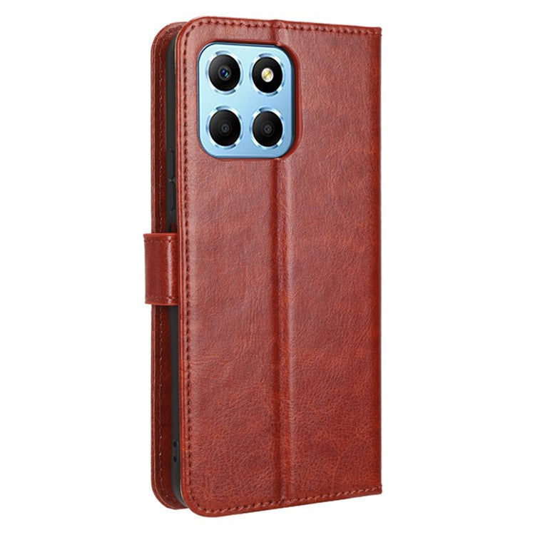 Phone Wallet Case For Honor 70 Lite 5G / X6 4G / Honor Play6C / X8 5G Crazy Horse Texture Magnetic Clasp PU Leather Stand Anti-scratch Cell Phone Cover - Brown