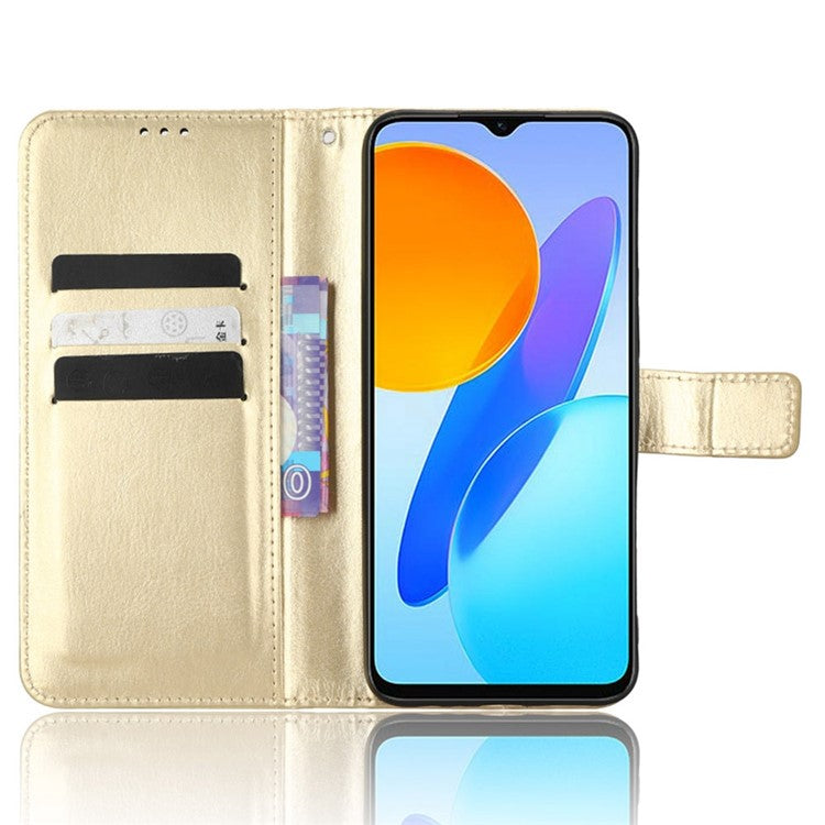 Phone Wallet Case For Honor 70 Lite 5G / X6 4G / Honor Play6C / X8 5G Crazy Horse Texture Magnetic Clasp PU Leather Stand Anti-scratch Cell Phone Cover - Gold