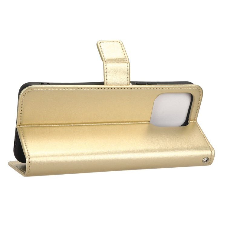 Phone Wallet Case For Honor 70 Lite 5G / X6 4G / Honor Play6C / X8 5G Crazy Horse Texture Magnetic Clasp PU Leather Stand Anti-scratch Cell Phone Cover - Gold