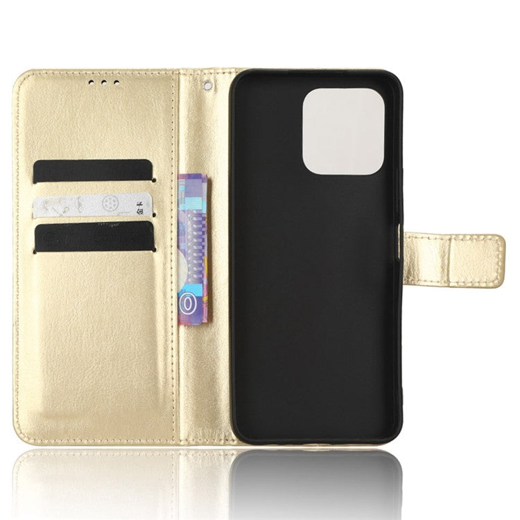 Phone Wallet Case For Honor 70 Lite 5G / X6 4G / Honor Play6C / X8 5G Crazy Horse Texture Magnetic Clasp PU Leather Stand Anti-scratch Cell Phone Cover - Gold
