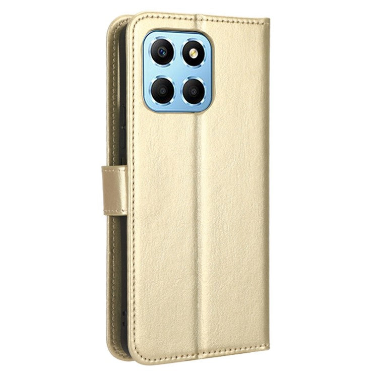 Phone Wallet Case For Honor 70 Lite 5G / X6 4G / Honor Play6C / X8 5G Crazy Horse Texture Magnetic Clasp PU Leather Stand Anti-scratch Cell Phone Cover - Gold