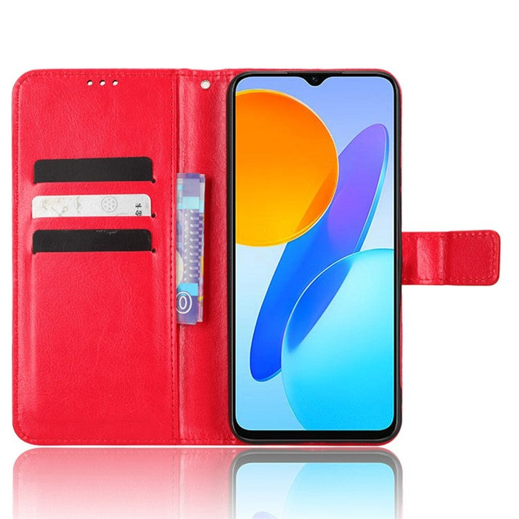Phone Wallet Case For Honor 70 Lite 5G / X6 4G / Honor Play6C / X8 5G Crazy Horse Texture Magnetic Clasp PU Leather Stand Anti-scratch Cell Phone Cover - Red