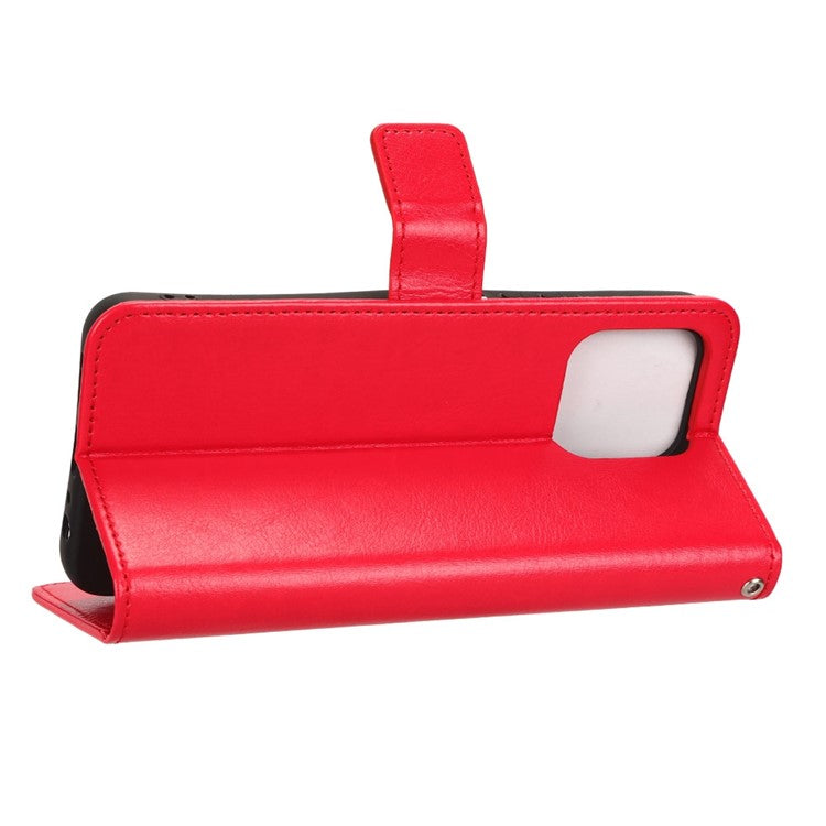 Phone Wallet Case For Honor 70 Lite 5G / X6 4G / Honor Play6C / X8 5G Crazy Horse Texture Magnetic Clasp PU Leather Stand Anti-scratch Cell Phone Cover - Red