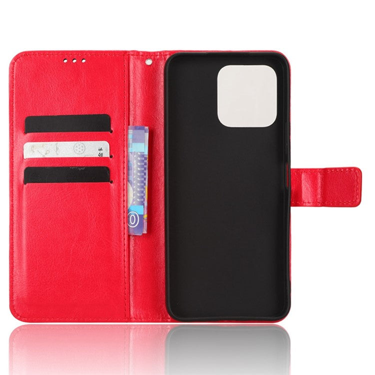 Phone Wallet Case For Honor 70 Lite 5G / X6 4G / Honor Play6C / X8 5G Crazy Horse Texture Magnetic Clasp PU Leather Stand Anti-scratch Cell Phone Cover - Red