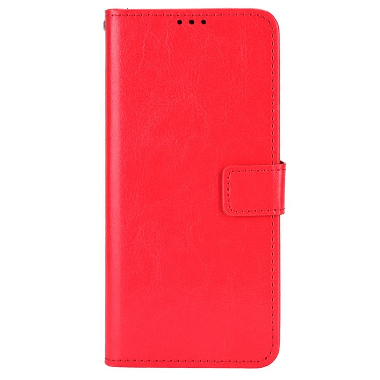 Phone Wallet Case For Honor 70 Lite 5G / X6 4G / Honor Play6C / X8 5G Crazy Horse Texture Magnetic Clasp PU Leather Stand Anti-scratch Cell Phone Cover - Red