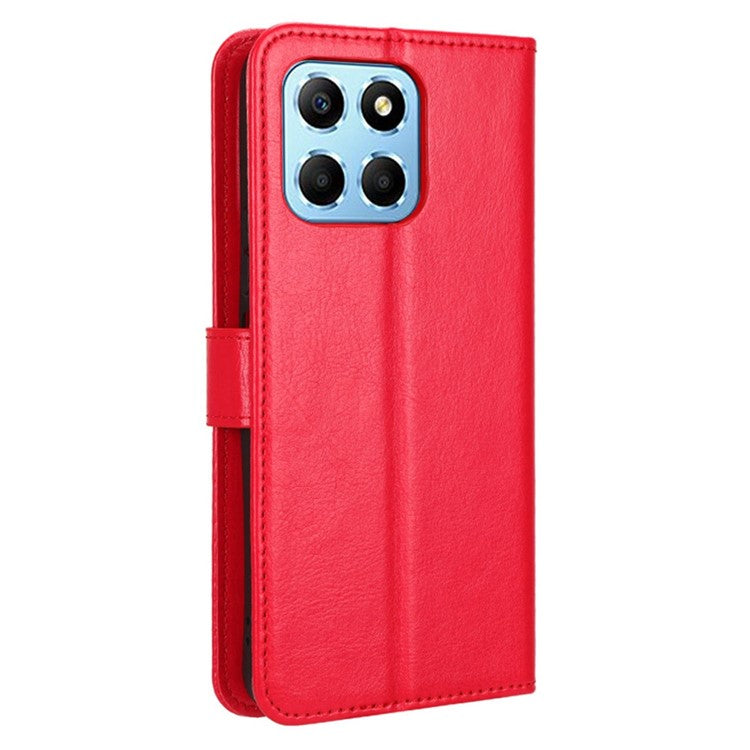 Phone Wallet Case For Honor 70 Lite 5G / X6 4G / Honor Play6C / X8 5G Crazy Horse Texture Magnetic Clasp PU Leather Stand Anti-scratch Cell Phone Cover - Red