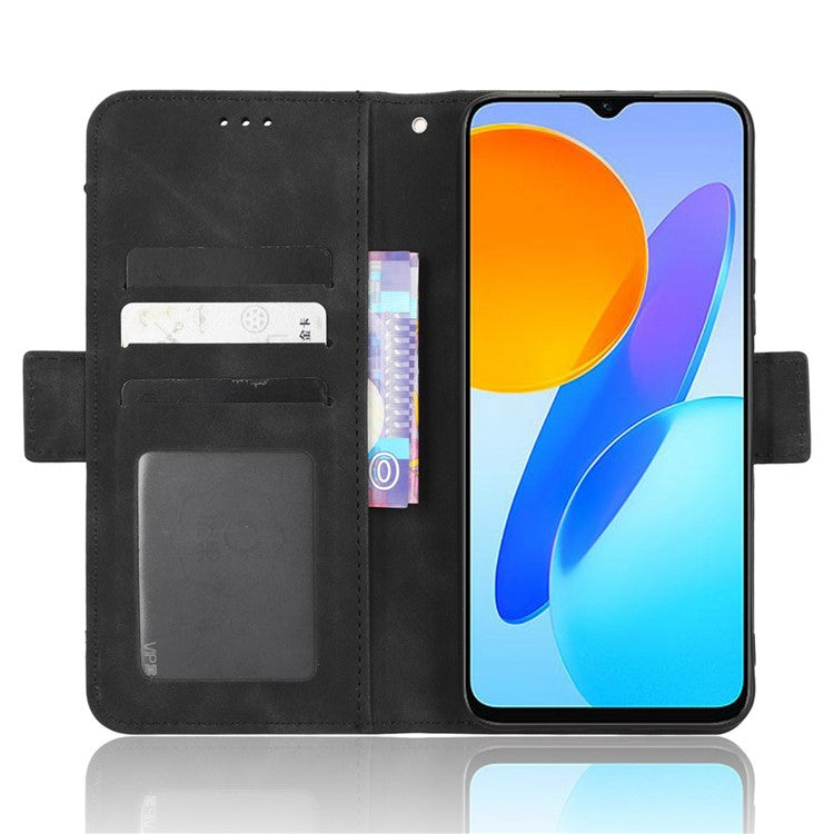 For Honor 70 Lite 5G / X6 4G / Honor Play6C / X8 5G Anti-drop PU Leather Folio Phone Case Stand Multiple Card Slots Magnetic Protective Flip Cell Phone Cover - Black