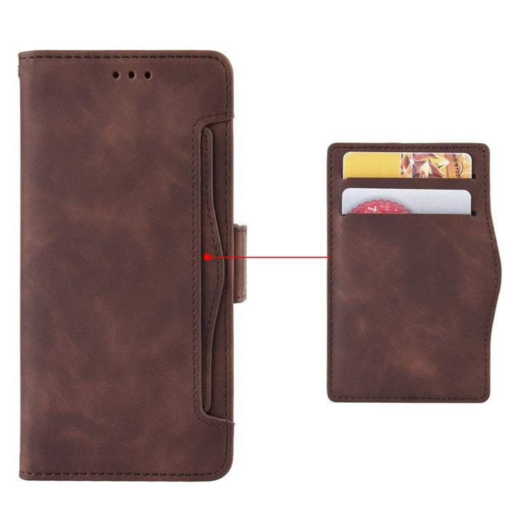 For Honor 70 Lite 5G / X6 4G / Honor Play6C / X8 5G Anti-drop PU Leather Folio Phone Case Stand Multiple Card Slots Magnetic Protective Flip Cell Phone Cover - Brown