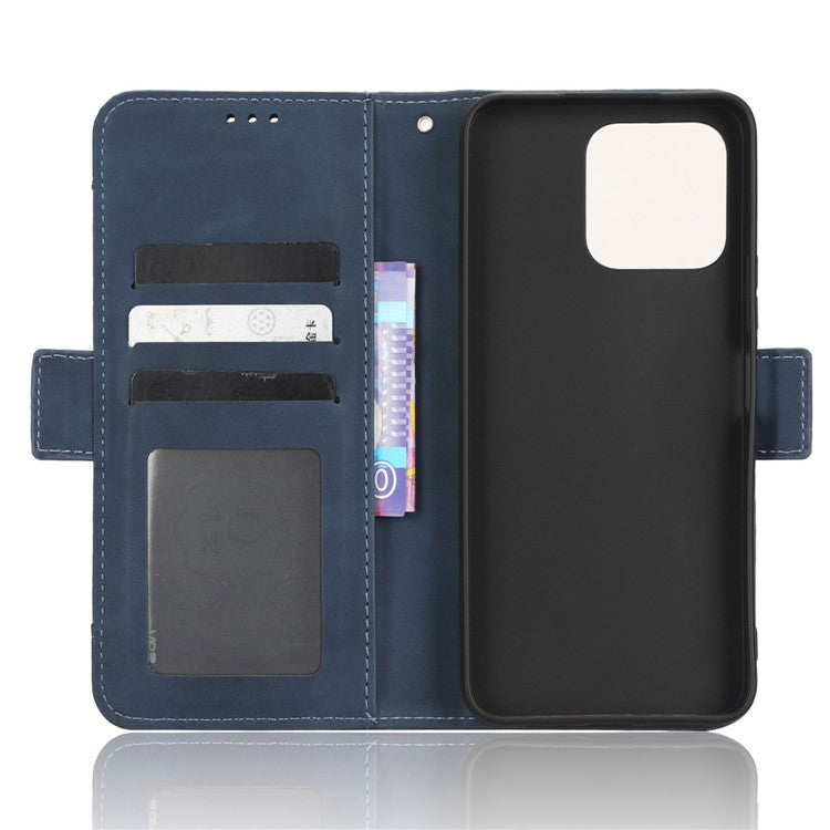 For Honor 70 Lite 5G / X6 4G / Honor Play6C / X8 5G Anti-drop PU Leather Folio Phone Case Stand Multiple Card Slots Magnetic Protective Flip Cell Phone Cover - Blue