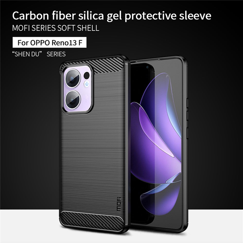 For Oppo Reno13 F 4G / Oppo Reno13 F 5G Back Cover MOFI Brushed Texture Carbon Fiber Soft TPU Case - Black