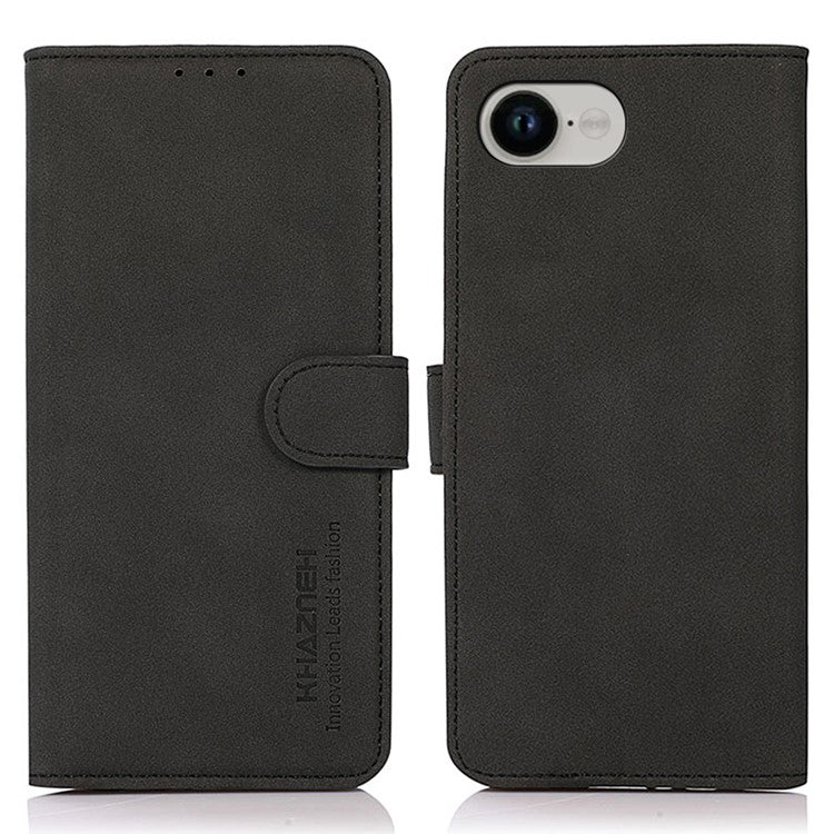 KHAZNEH For iPhone 16e Case PU Leather Wallet Stand Phone Cover - Black