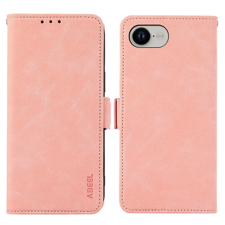 ABEEL For iPhone 16e Case PU Leather Folio Stand View RFID Blocking Phone Cover - Pink