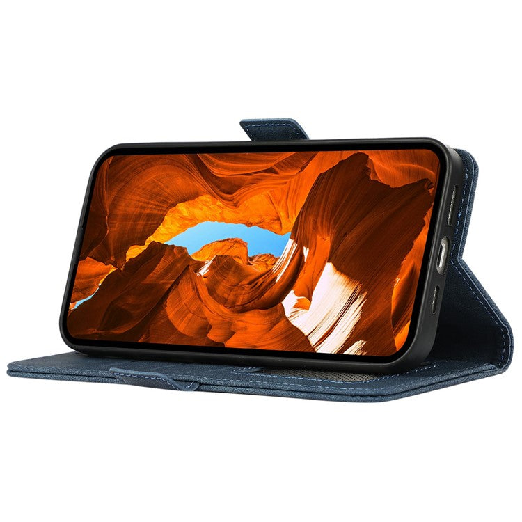 ABEEL For iPhone 16e Case PU Leather Folio Stand View RFID Blocking Phone Cover - Blue