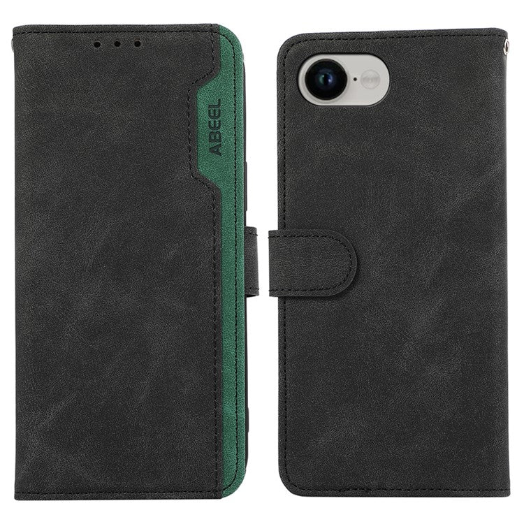 ABEEL For iPhone 16e Case Color Splicing Leather Flip Phone Cover RFID Blocking - Black
