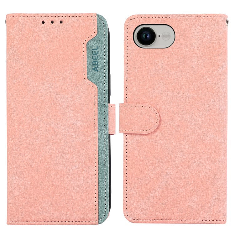 ABEEL For iPhone 16e Case Color Splicing Leather Flip Phone Cover RFID Blocking - Pink