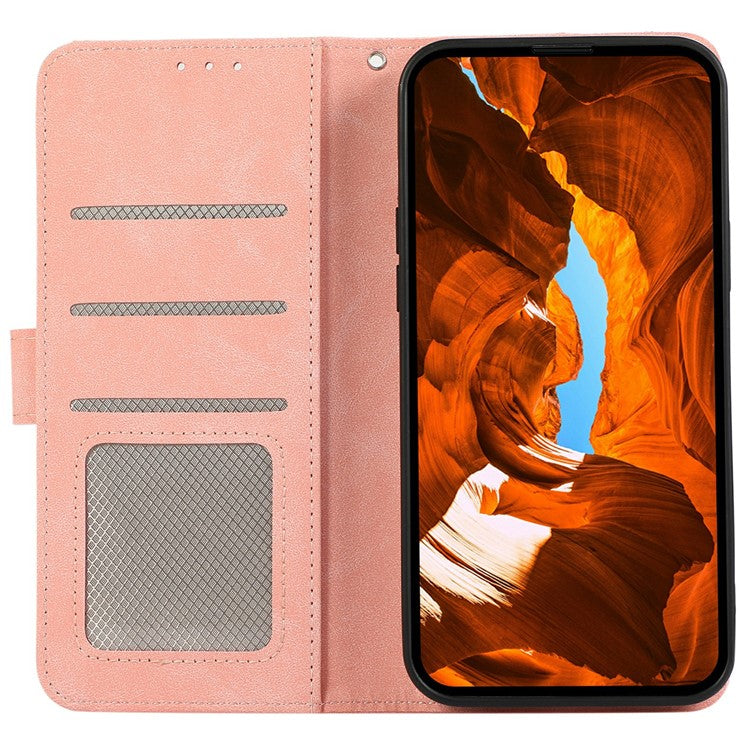 ABEEL For iPhone 16e Case Color Splicing Leather Flip Phone Cover RFID Blocking - Pink