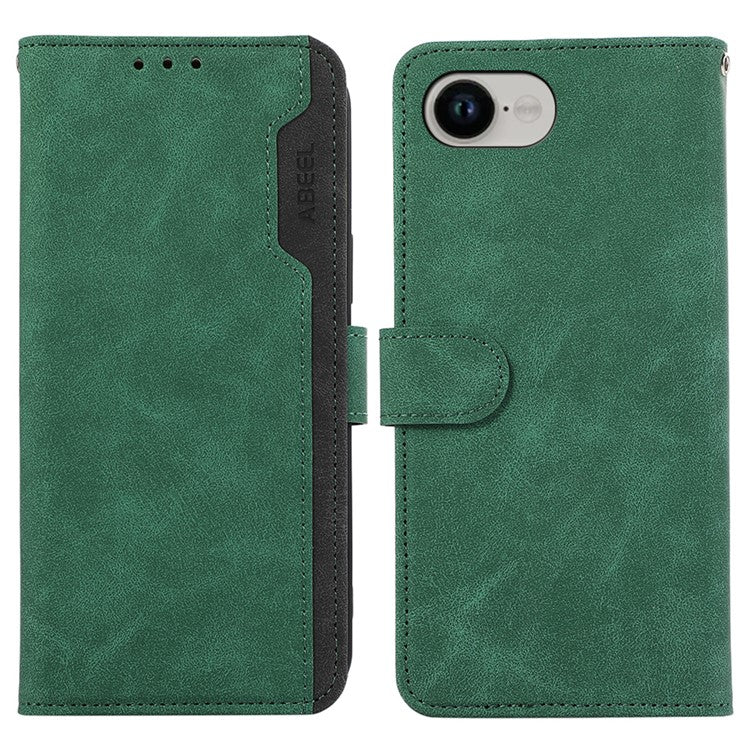 ABEEL For iPhone 16e Case Color Splicing Leather Flip Phone Cover RFID Blocking - Green