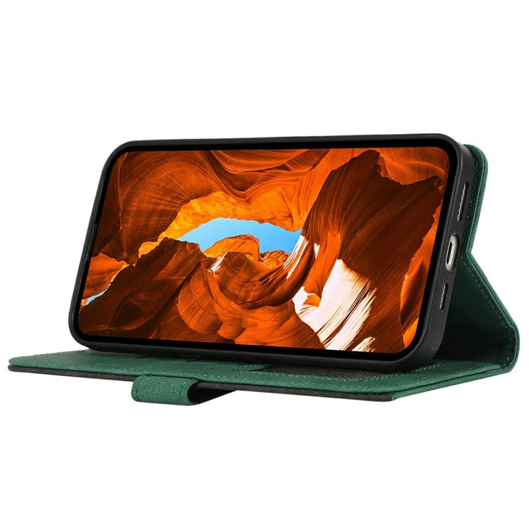 ABEEL For iPhone 16e Case Color Splicing Leather Flip Phone Cover RFID Blocking - Green