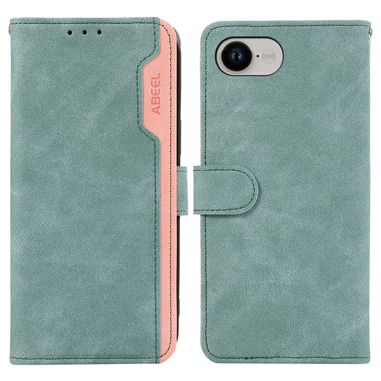 ABEEL For iPhone 16e Case Color Splicing Leather Flip Phone Cover RFID Blocking - Baby Blue