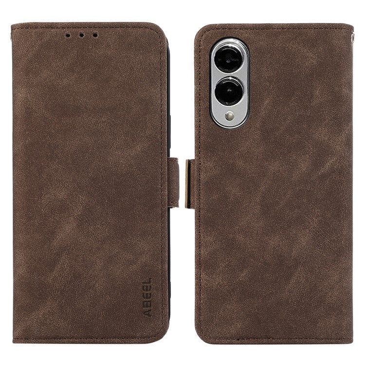 ABEEL For Samsung Galaxy S25 Edge Case PU Leather Folio Stand View RFID Blocking Phone Cover - Brown