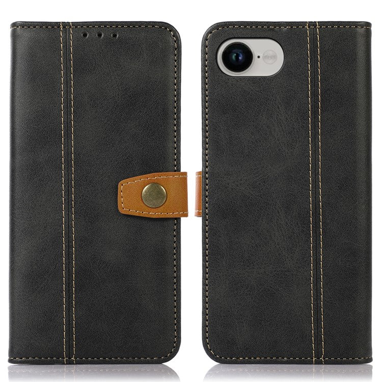 For iPhone 16e Case Calf Texture Flip Leather Phone Cover - Black