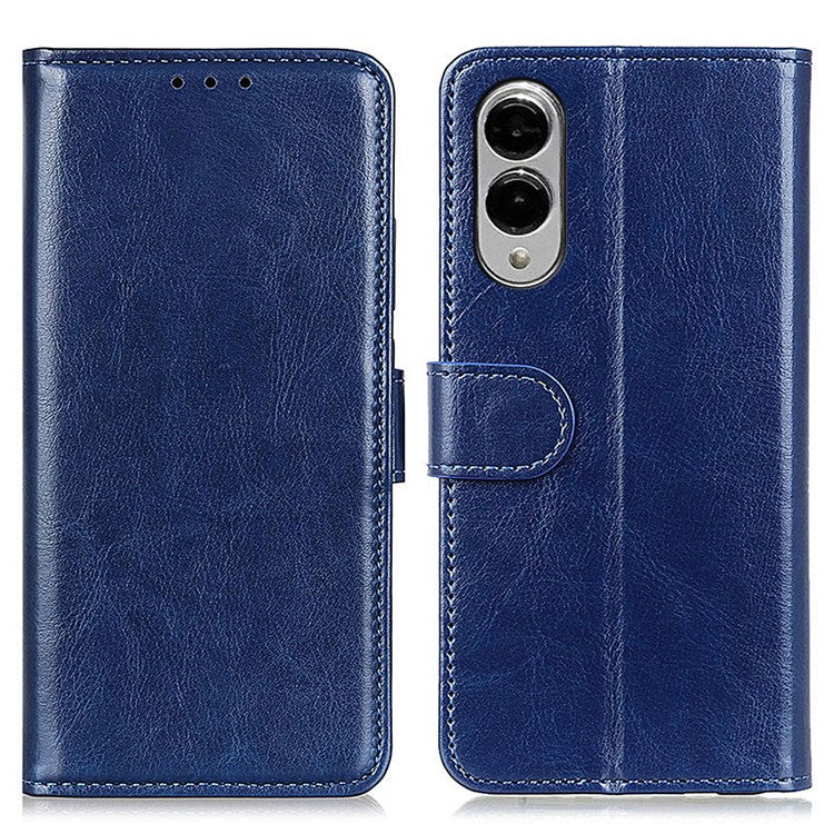 For Samsung Galaxy S25 Edge Case Crazy Horse Texture PU Leather Phone Stand Cover - Blue