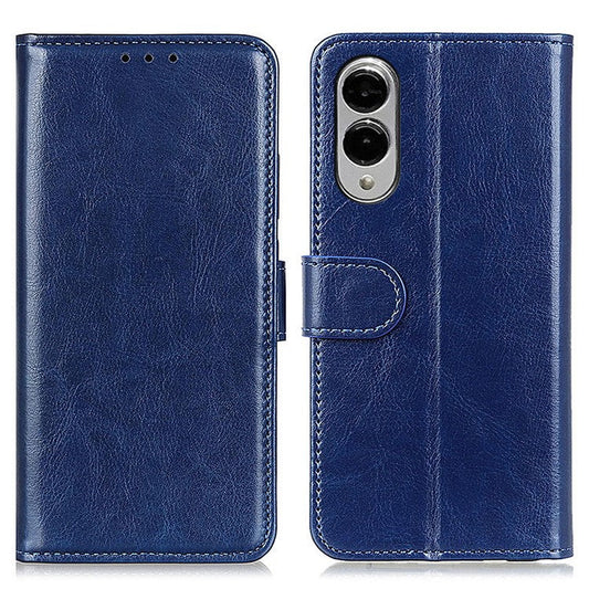 For Samsung Galaxy S25 Edge Case Crazy Horse Texture PU Leather Phone Stand Cover - Blue