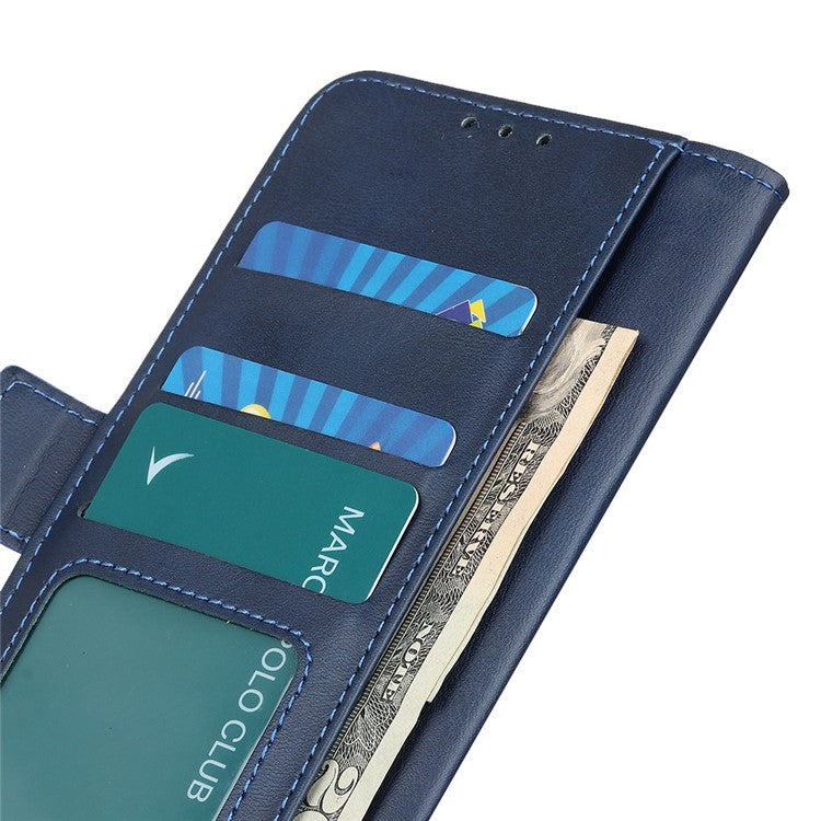 For Samsung Galaxy S25 Edge Case Stand Cowhide Texture PU Leather Phone Cover - Blue