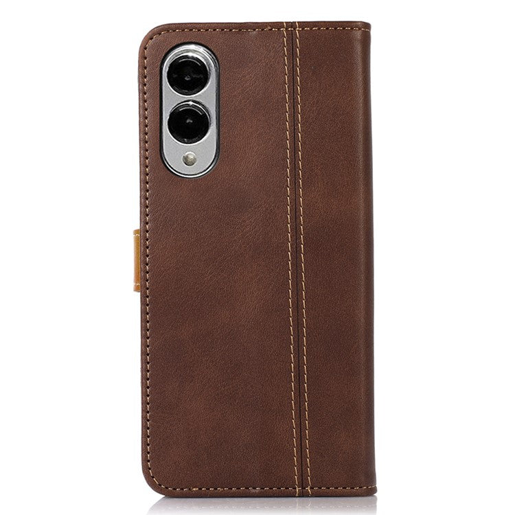 For Samsung Galaxy S25 Edge Case Calf Texture Flip Leather Phone Cover - Brown