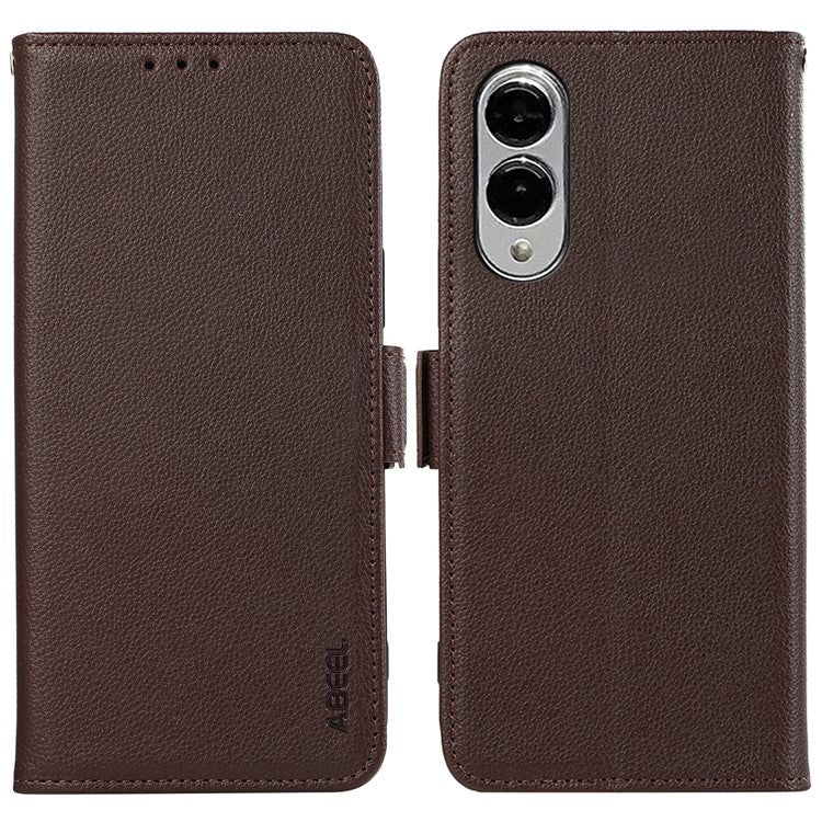ABEEL For Samsung Galaxy S25 Edge Case Litchi Texture Leather RFID Blocking Phone Cover - Brown