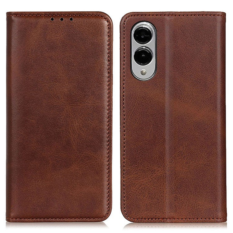 For Samsung Galaxy S25 Edge Case Split Leather Flip Wallet Phone Cover - Coffee