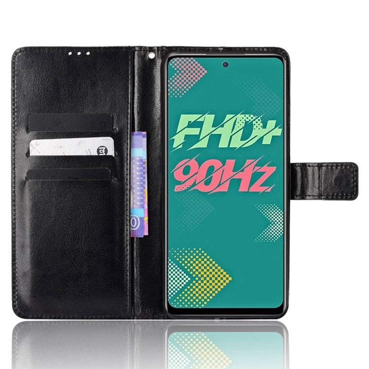 For Infinix Hot 11s / Hot 11s NFC 4G Anti-Drop PU Leather Phone Case Crazy Horse Texture Wallet Stand Magnetic Clasp Phone Cover - Black