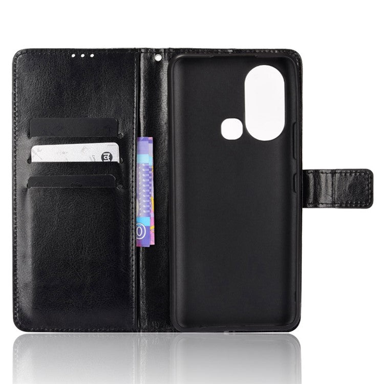 For Infinix Hot 11s / Hot 11s NFC 4G Anti-Drop PU Leather Phone Case Crazy Horse Texture Wallet Stand Magnetic Clasp Phone Cover - Black