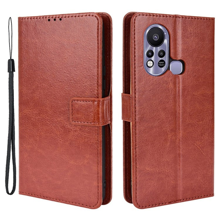 For Infinix Hot 11s / Hot 11s NFC 4G Anti-Drop PU Leather Phone Case Crazy Horse Texture Wallet Stand Magnetic Clasp Phone Cover - Brown